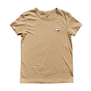 Aritzia Sunday Best Tan T-Shirt with Coffee Cup and Biscuit Patch Small